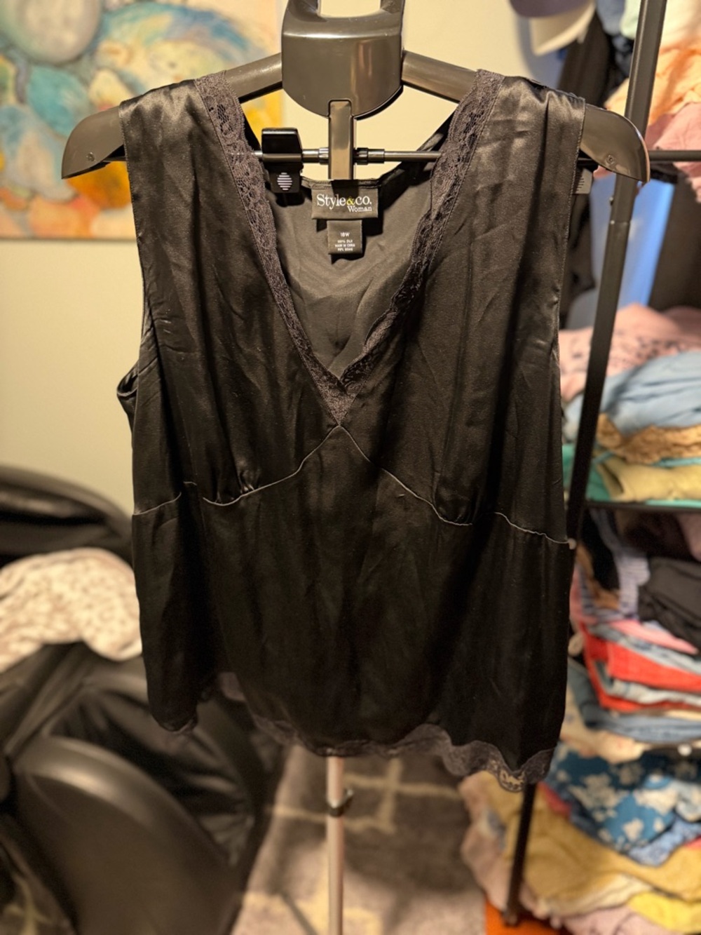 100% silk lace trimmed tank 18w